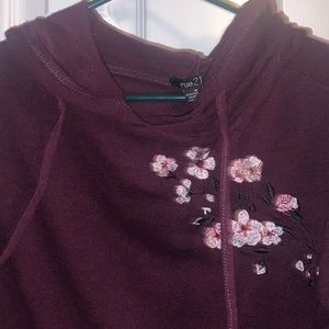 Burgundy crop top with Sakura flowers. 💓